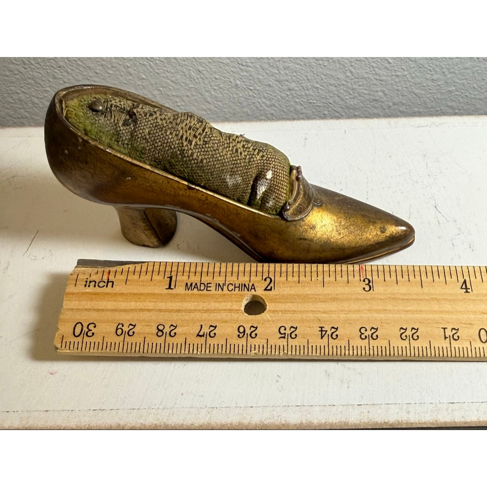 vintage brass shoe pin cushion souvenir USS Oklahoma Victorian - Picture 6 of 12